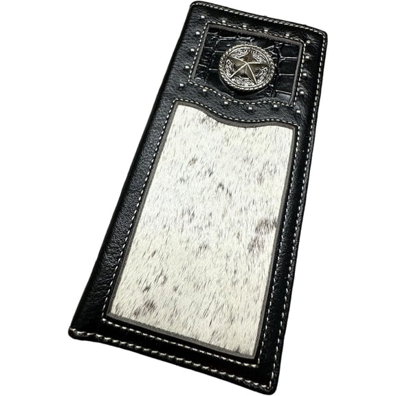 Western Stakes Men's Cowboy Long Bifold Checkbook Style Wallet, Black