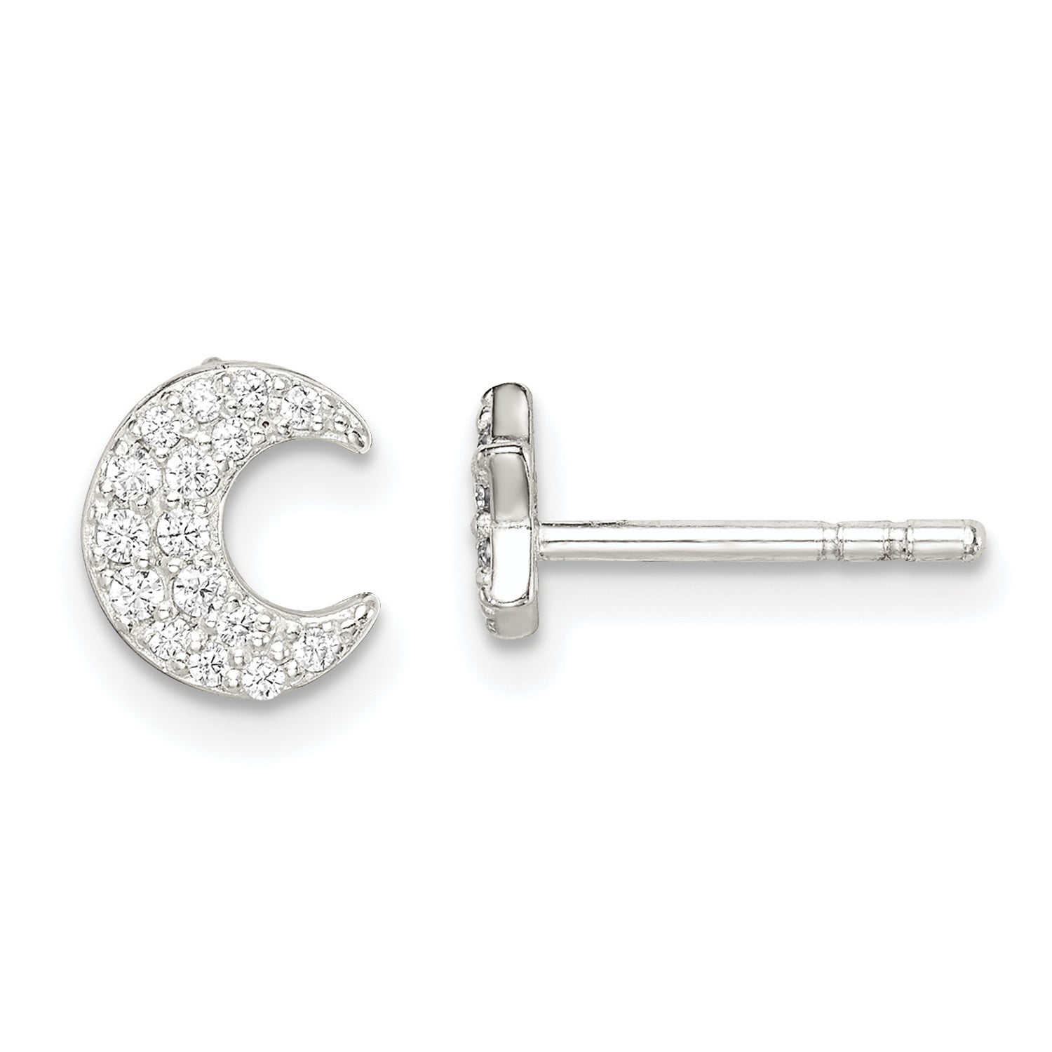 CZ Half Moon And Star Post Earrings In 925 Sterling Silver 0x0