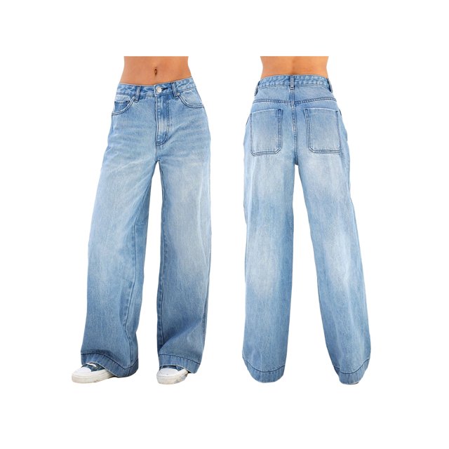 Gupgi Women's Jeans, All-Match Breathable Wide-Leg Pants with Pockets