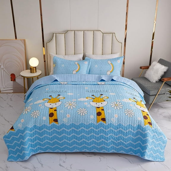 Giraffe Twin Quilt Set - Microfiber Lightweight Bedspread 2-Piece for All Season (1 Quilt, 1 Pillow Sham)