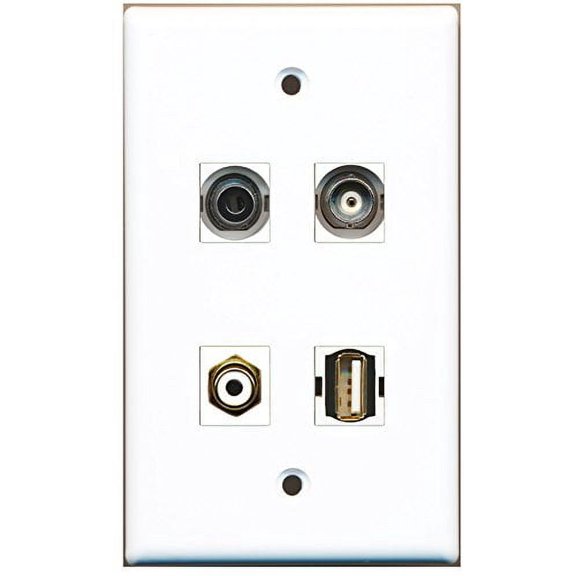 RiteAV - 1 Port RCA White 1 Port USB A-A 1 Port 3.5mm 1 Port BNC Wall Plate