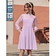 thumbnail image 6 of Arshiner Girl's Contrast Mesh Puff Long Sleeve High Waist A Line Black Short Dress with Pockets, 6 of 6