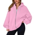 thumbnail image 3 of XUANTAOO Womens Zip Up Hoodie Oversized Sweatshirt Fleece Jackets Long Sleeve Coats Casual Spring Fall Womens Sweatshirts, 3 of 8