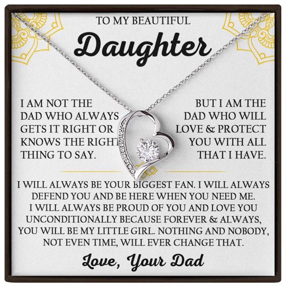 Necklace For Daughter From Dad, Heartfelt Jewelry With Special Card, Perfect Birthday Surprise, Graduation Keepsakecelebration Jewelry Present #1962, White Forever Love Necklace