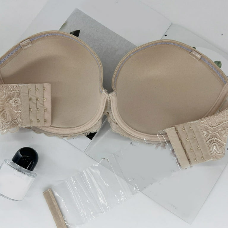 Qcmgmg No Wire Bras for Women Push Up Bandeau Tube Strapless Bras Padded V  Neck Bras for Small Breasted Women Complexion 36G