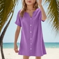 thumbnail image 2 of snilers Girls Dresses Kids V Neck Button Down Shirt Dress Beach Summer Vacation Dress A-Line Swing Mini Sundress for Kids 5-14 Years, 2 of 5
