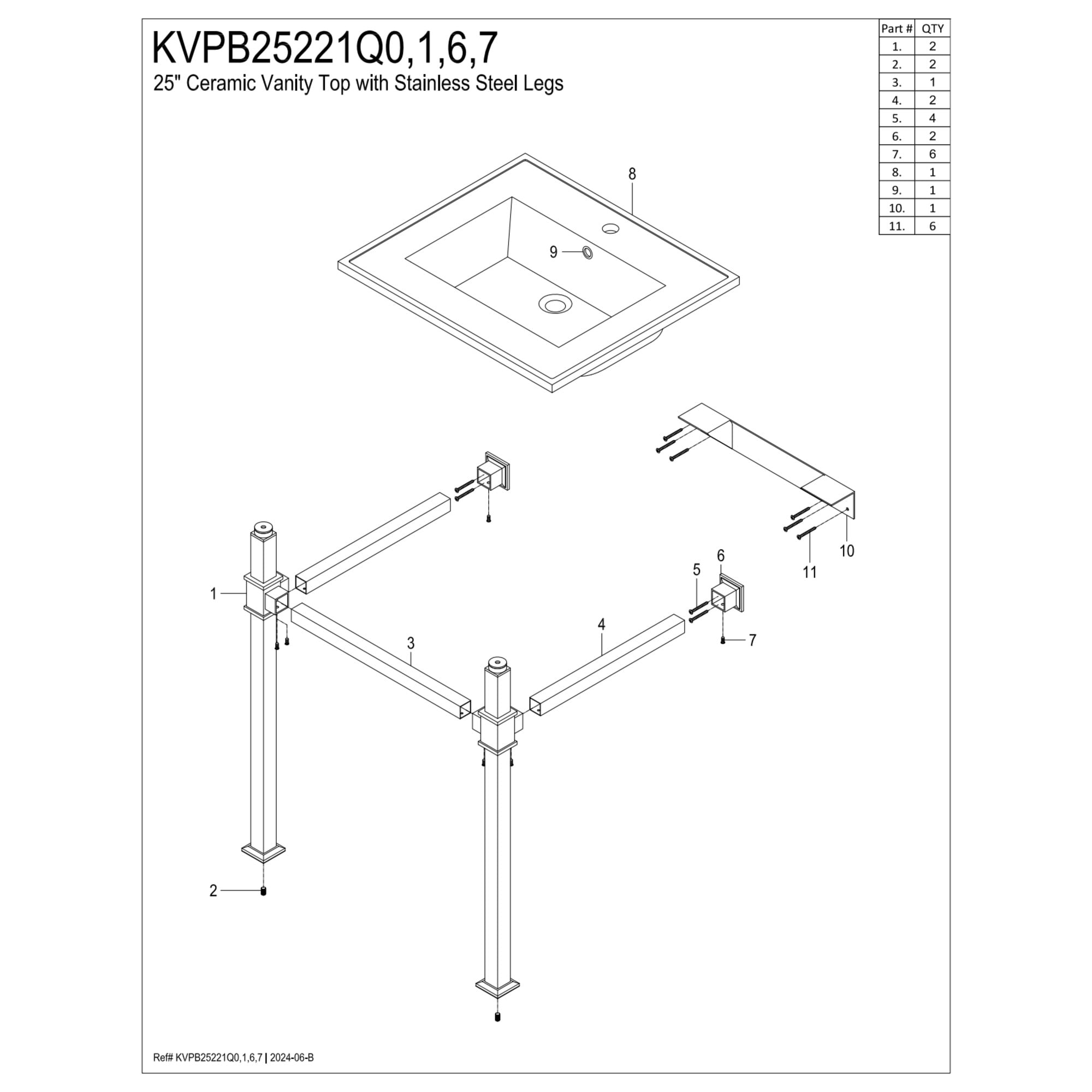 Kingston Brass KVPB25221Q1 Monarch 25" Ceramic Console Sink with Stainless Steel Legs (1-Hole), White/Polished Chrome