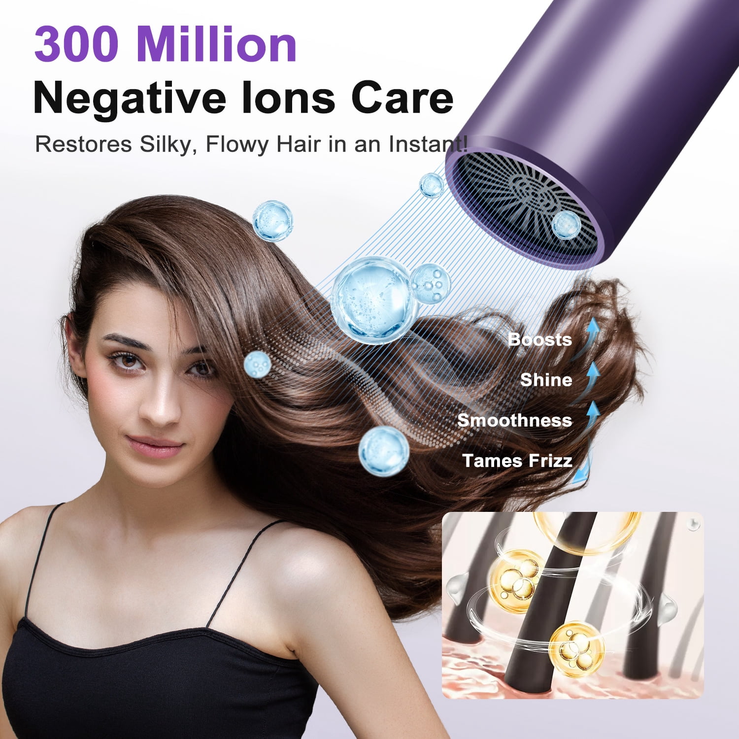 Hair Dryer, ITdodo 1800W Blow Dryer with Diffuser, Fast Drying Lightweight Foldable Hair Dryer, Hair Styling Tool for Home & Travel, Purple
