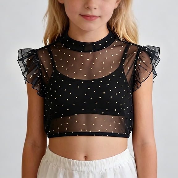 OOOUM Kids Mesh T-Shirt Crewneck Solid Color Short Sleeve Layering Tees Lightweight Classic Fit Casual Tops Black 5-6 Years
