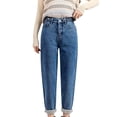 thumbnail image 1 of Gibobby Pantalones mujer invierno Vaqueros rectos de forro polar para mujer, cintura alta, sueltos, ajustables, gruesos, cálidos(A XXL), 1 of 4