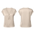 thumbnail image 5 of TGSLY Lace Trim Satin Tops for Women Smooth Soft V Neck Bow Tie Front Shirts Loose Dressy Casual Solid Color Cap Sleeve Blouses XL, 5 of 7