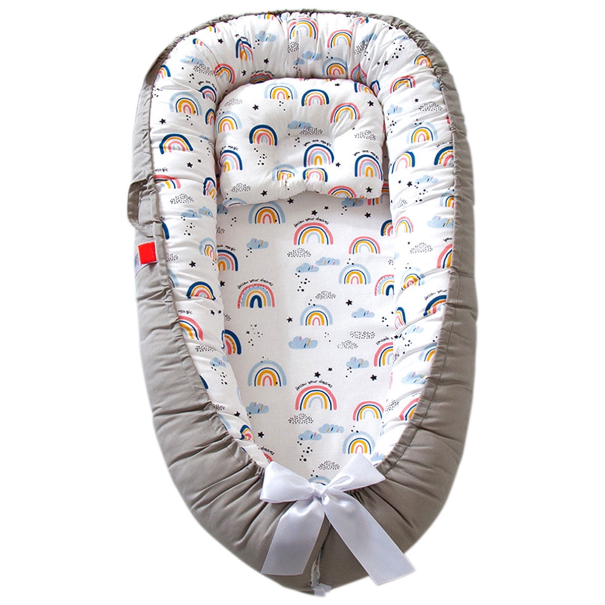 BATTILO HOME Baby Infant Floor Seats & Loungers Newborn Baby Nest Cot Portable Cribs Travel Cradle Cushion Baby Bassinet Bumper Beige Stars 