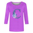 thumbnail image 4 of Yuyuzo Vêtements de Mode Automne pour Femmes T-Shirts Graphiques à Manches 3/4 Col Rond Ajusté Tunique Violet, 4 of 4