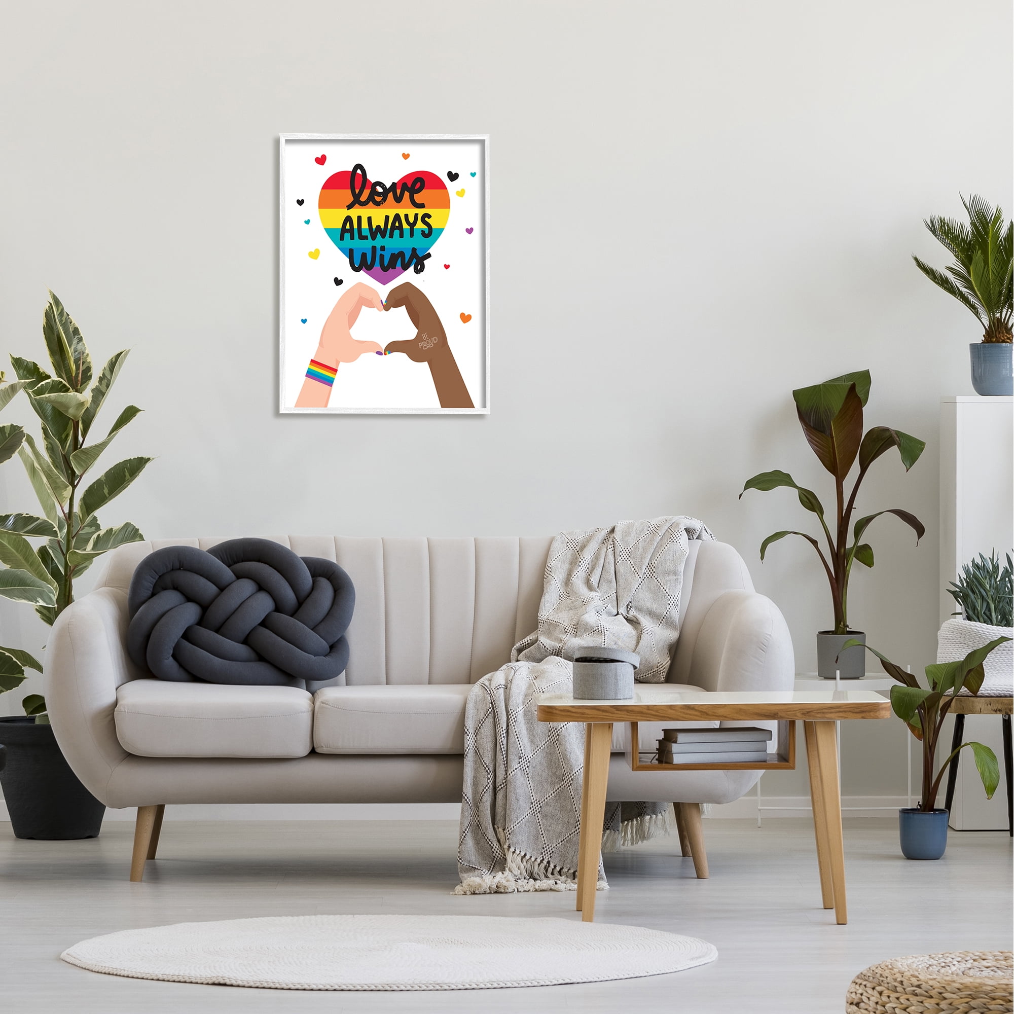 Stupell Industries Love Always Wins Rainbow Heart Hand Gesture,24 x 30, Design by Angela Nickeas