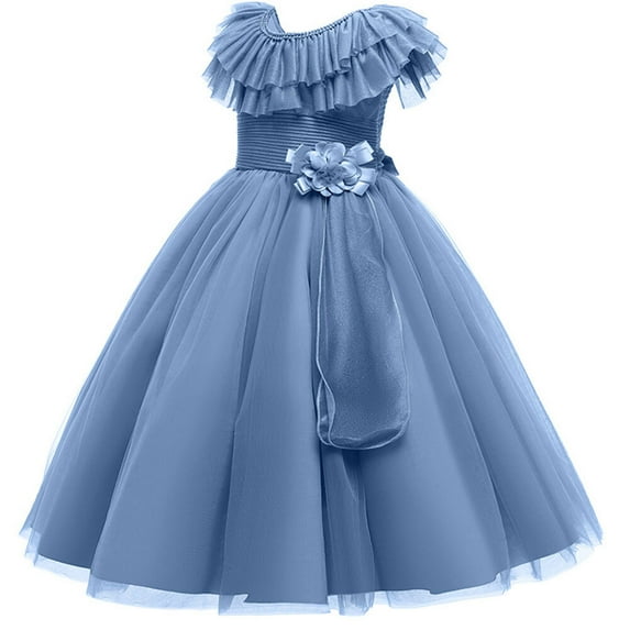 Girls Wedding Dress Bridesmaid Formal Long Gown Lace Princess Party Prom Dresses for Girls 4-14 Years