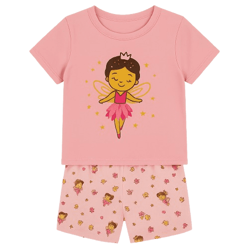 Girls' Soft Cotton Short-Sleeve Fairy Theme, Outfit Set 2-Piece, 18-24 Month