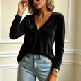 thumbnail image 6 of GEWSEY Velvet Tops for Women Dressy Casual V Neck Shirts Loose Fit Long Sleeve Vintage Velour Blouse Solid Holiday Party Outfits (Black, 6XL), 6 of 7