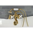 thumbnail image 2 of Kingston Brass KS267PXSB Kingston Three-Handle 2-Hole Deck-Mount Clawfoot Tub Faucet with Hand Shower in Brushed Brass, 2 of 7