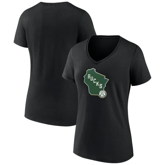 Women's Black Milwaukee Bucks Alternate Logo V-Neck T-Shirt