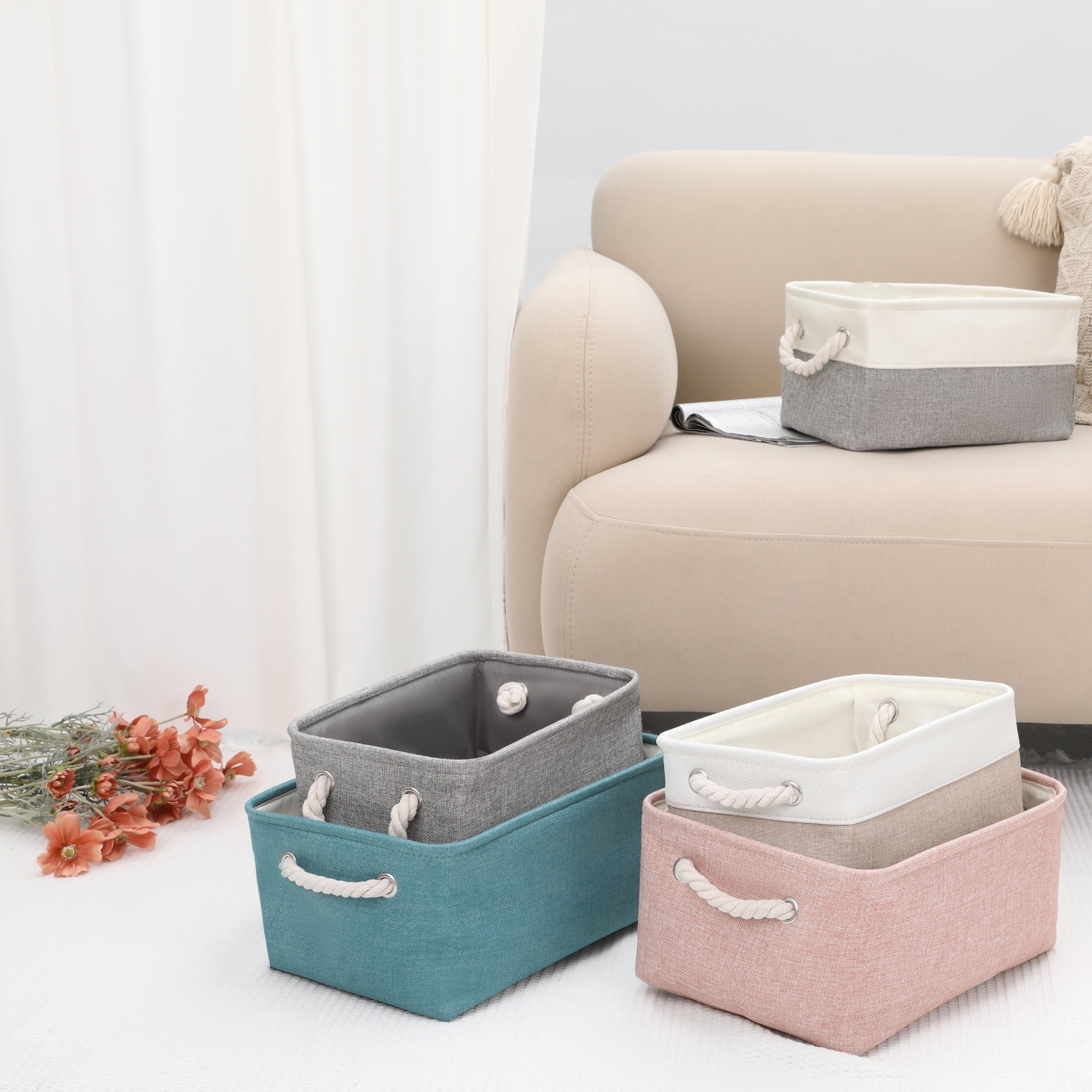 Unique Bargains Fabric Storage Cube Storage Bin Storage Basket Blue 14*10*7in