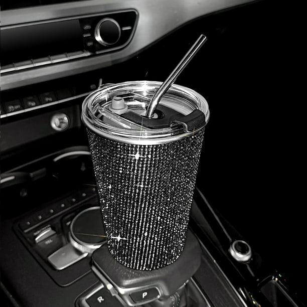Taladro en barra con diamantes de imitación y destellos brillantes, taza para bebidas con incrustaciones de diamantes de 550 ml, taza de café con pajita de acero inoxidable, cuerpo recto, tubo recto