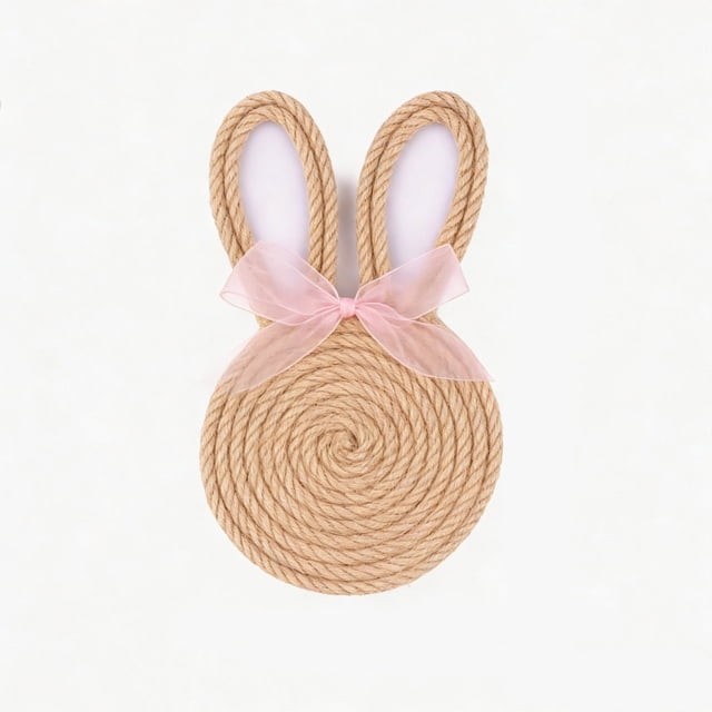 Easter Table Decorations Flax Saucer Rabbit Shape Rope Coaster Set Natural Khaki 7.08 in x 4.13 in Heat Resistant