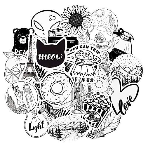 qtl cute stickers black and white vsco stickers for teen girls black white stickers for water bottle laptop stickers for adults waterproof stickers packs 50pcs walmart com