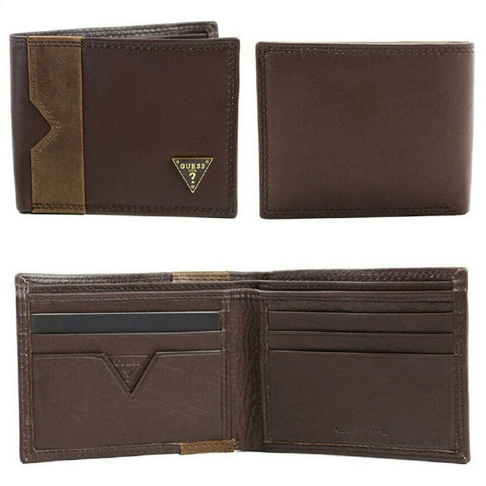 GUESS Men's Guess Carlos Brown Leather Double Billfold Bifold Wallet