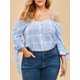 thumbnail image 1 of Talla grande Hombro frío Botón verificado arriba arriba Rosegal Blusas Tallas Grandes, 1 of 5