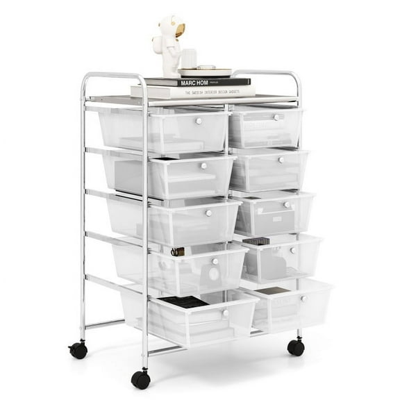 Resenkos Filing Cabinet Office Drawers, Office Storage Cabinet,10-Drawer Rolling Storage Cart-Transparent