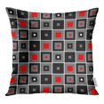thumbnail image 1 of BOSDECO Gray Modern Geometric Checked Pattern Graphic Red Black Diagonal Pillow Case Pillow Cover 16x16 inch, 1 of 1