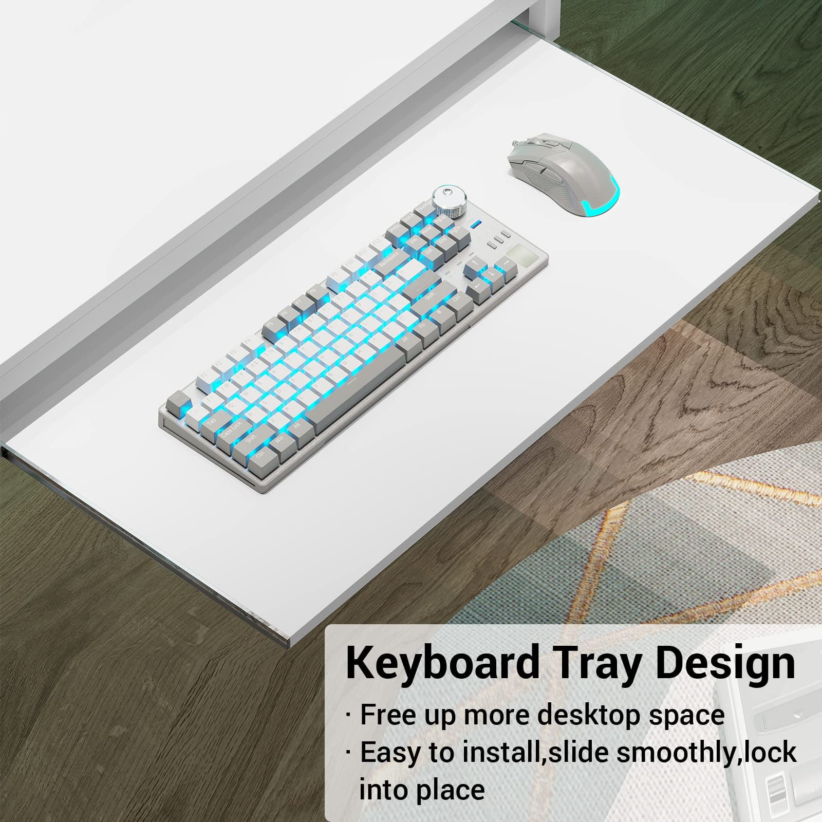 L-Shaped Computer Desk with Power Outlets & LED Lights, Reversible Corner Gaming Desk with Monitor Stand & Storage Shelves, White