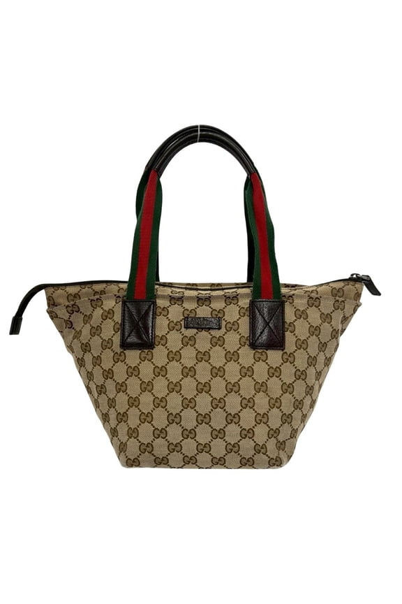 Pre-Owned GUCCI Sherry Line GG Logo Pattern Canvas Leather Genuine Handbag Mini Tote Bag Brown...