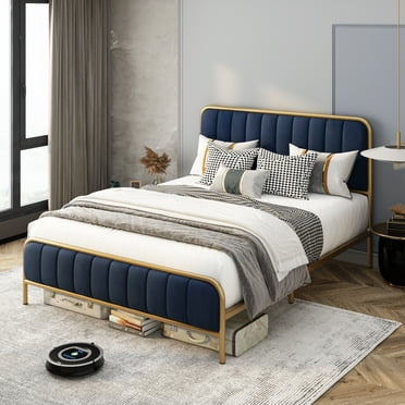 Homfa King Size Bed Frame, Modern Leather Upholstered Platform Bed ...