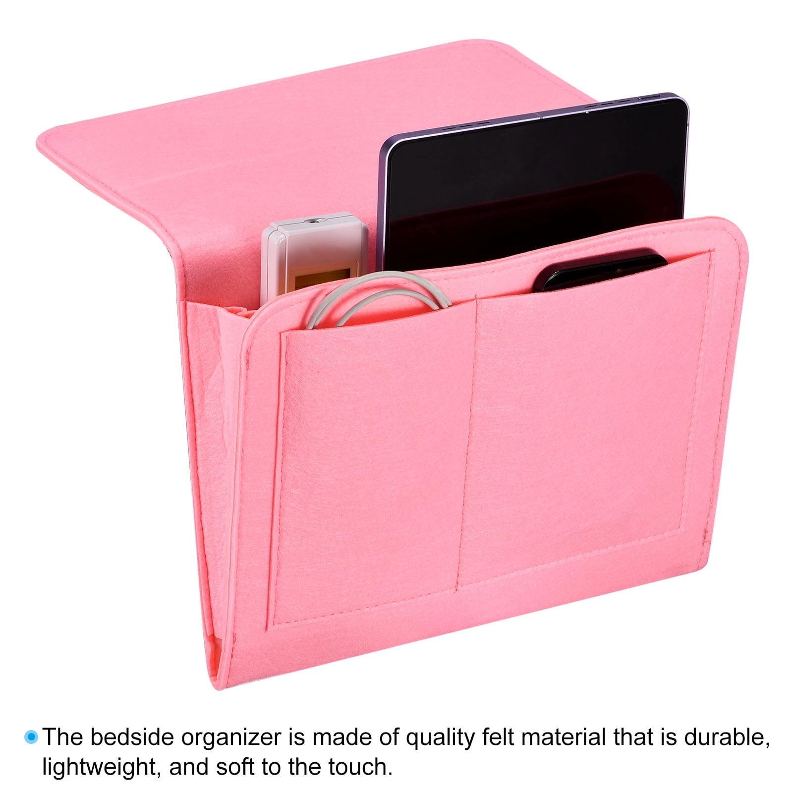 Unique Bargains Felt Bedside Hanging Organizer for Remotes and Phones Pink 11"