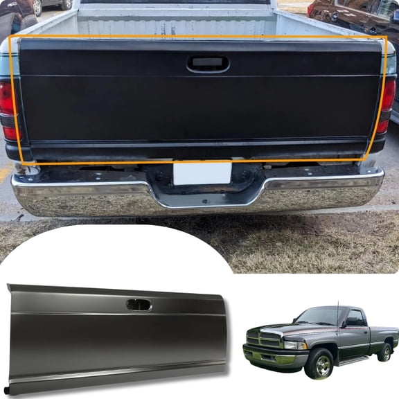 POWECHOX Matte Black Rear Tailgate Shell for Dodge RAM 1500/2500/3500 1994 1995 1996 1997 1998 1999 2000 2001 Models, Alloy Steel, W/O Holes for Lights, W/O Mounting Hardware