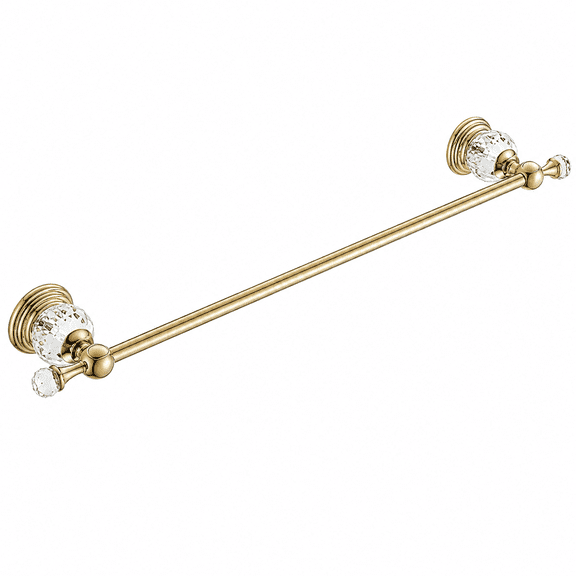 Adjustable Gold Towel Bar with Crystal End Accents, 18.5"-30.8" Wall Mounted Bathroom Towel Holder