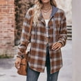 thumbnail image 5 of Yigetop Shirts for Women Women's Long Sleeve Plaid Shirt Jacket Hooded Fashion V Collar Tops Buttons Casual Blouses Plaid Shirts for Women Brown S, 5 of 7