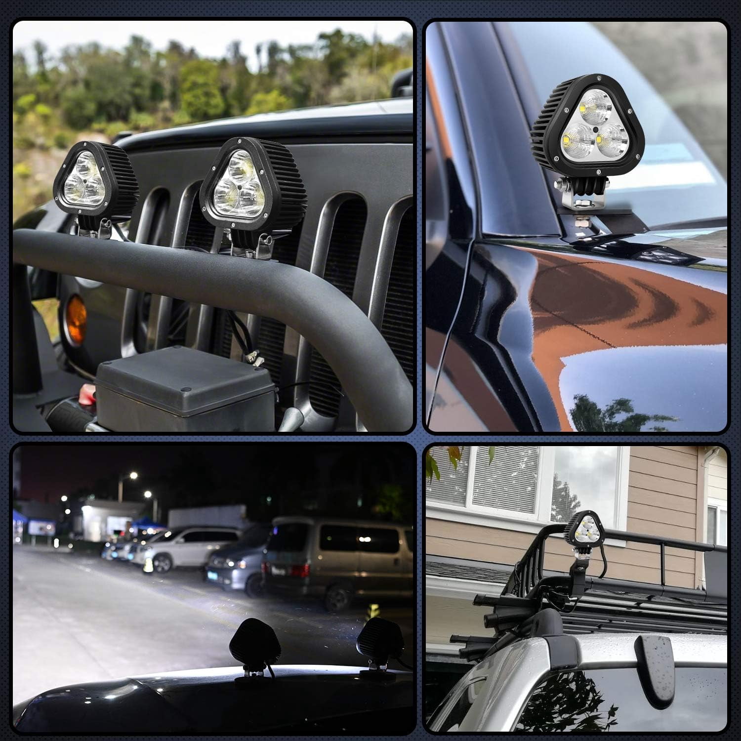 Nilight 2Pcs 60W Led Work Light 4inch Triangle Shape Combo Beam Led Driving Light for Tractors Trucks Hunters Motorcycle Jeep SUV Boat