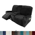 thumbnail image 2 of SHANNA Reclining Loveseat Cover with Middle Console Slipcover, 8-Piece Velvet Stretch 2-Seater Recliner Sofa Covers,Black, 2 of 12