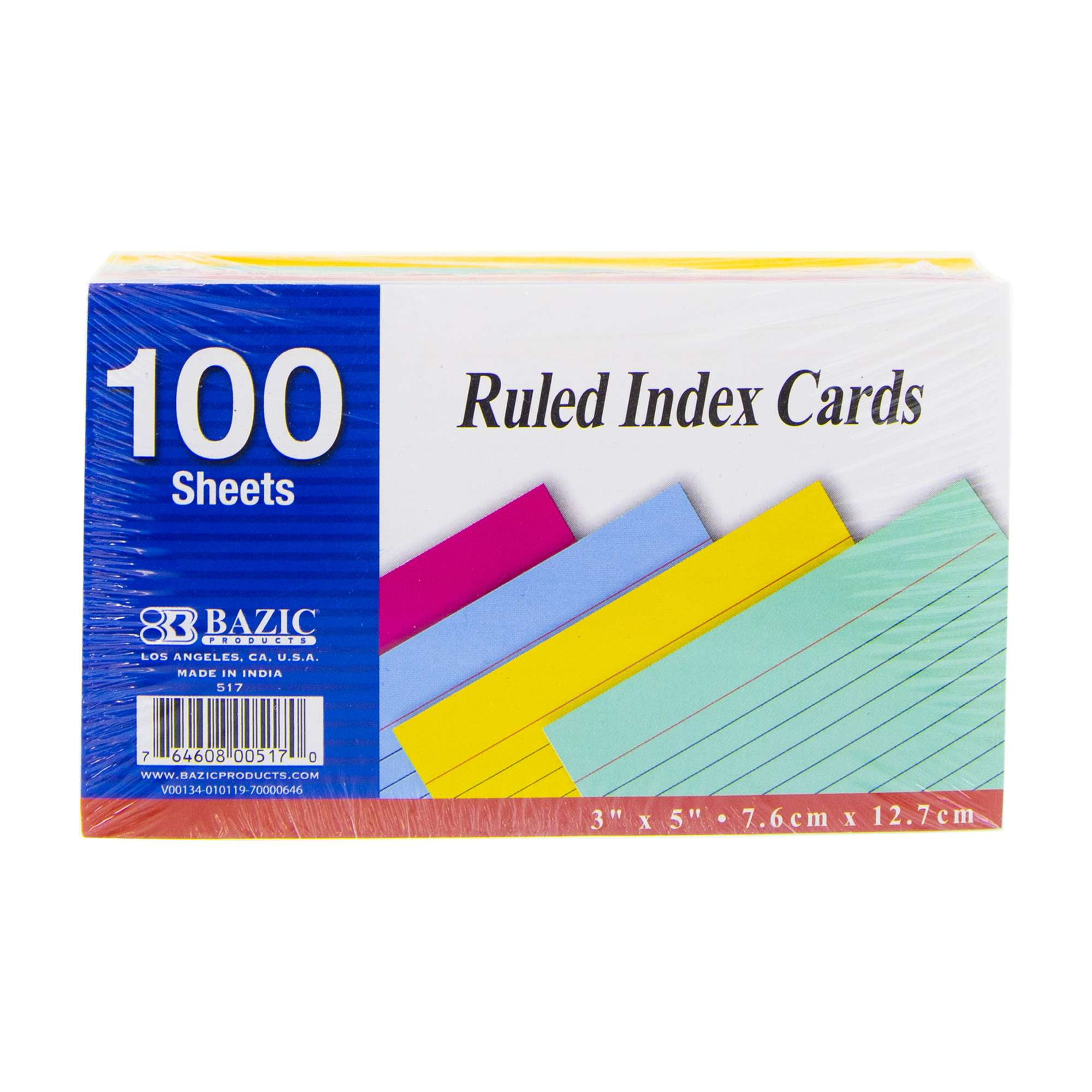 Pk100 OXFORD 04736 3 x 5" Assorted Colors Extreme Index Cards