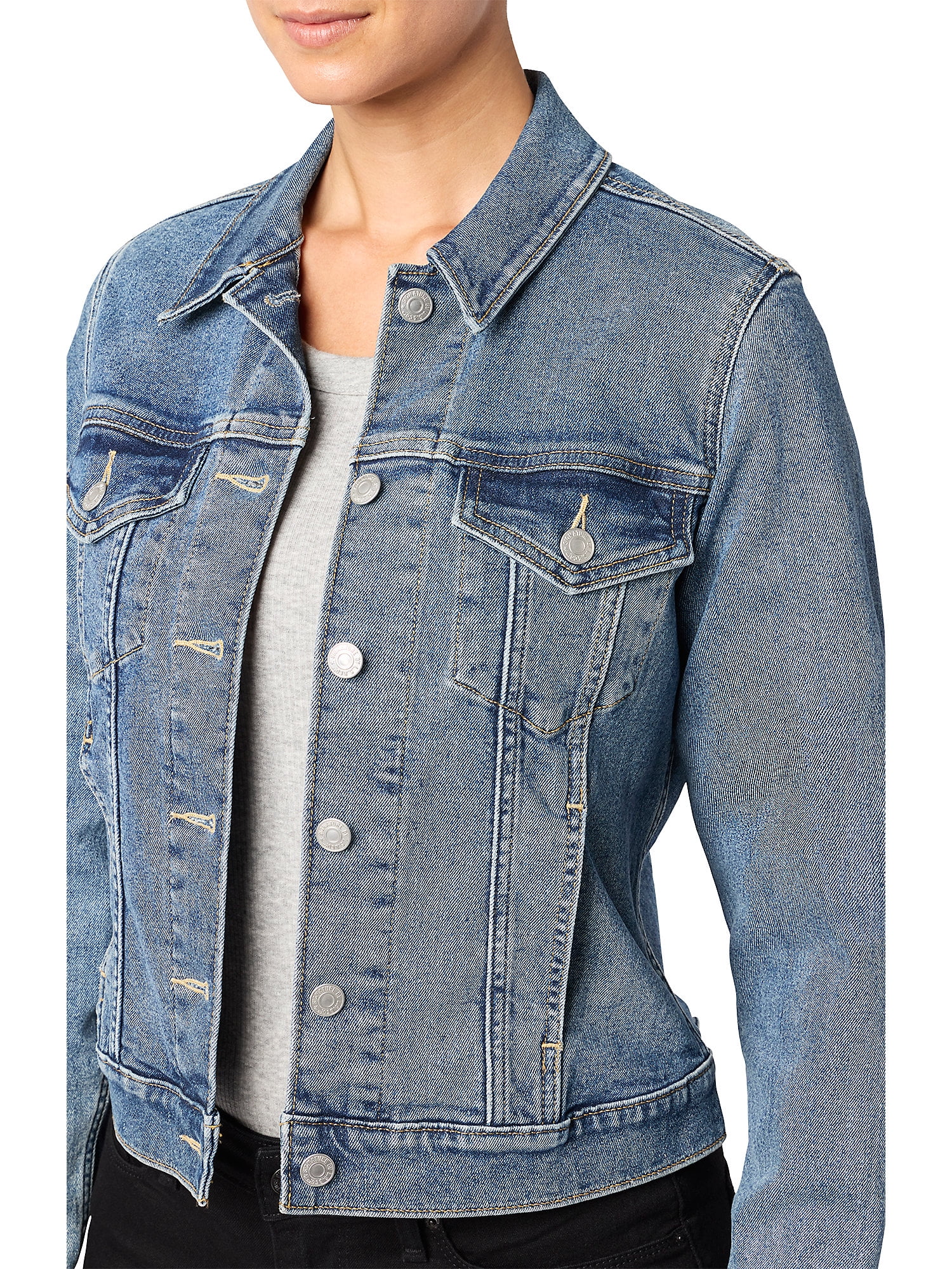 Free Assembly Cropped Denim Jacket, Gray, M, Long Sleeves