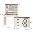 thumbnail image 6 of Farmhouse Vanity Desk with Lighted Mirror and Charging Station, Makeup Vanity Table with Glass Top&Drawers&Shelves&Dresser for Women Girls, White, 6 of 7