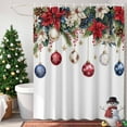 thumbnail image 5 of Shower Curtain Bathroom Set Christmas Bells Red Poinsettia Watercolor Waterproof Fabric Shower Curtains with Grommets&Hooks Pinecone Berry on White Privacy Bath Curtain for Bathtub 60x72in, 5 of 9