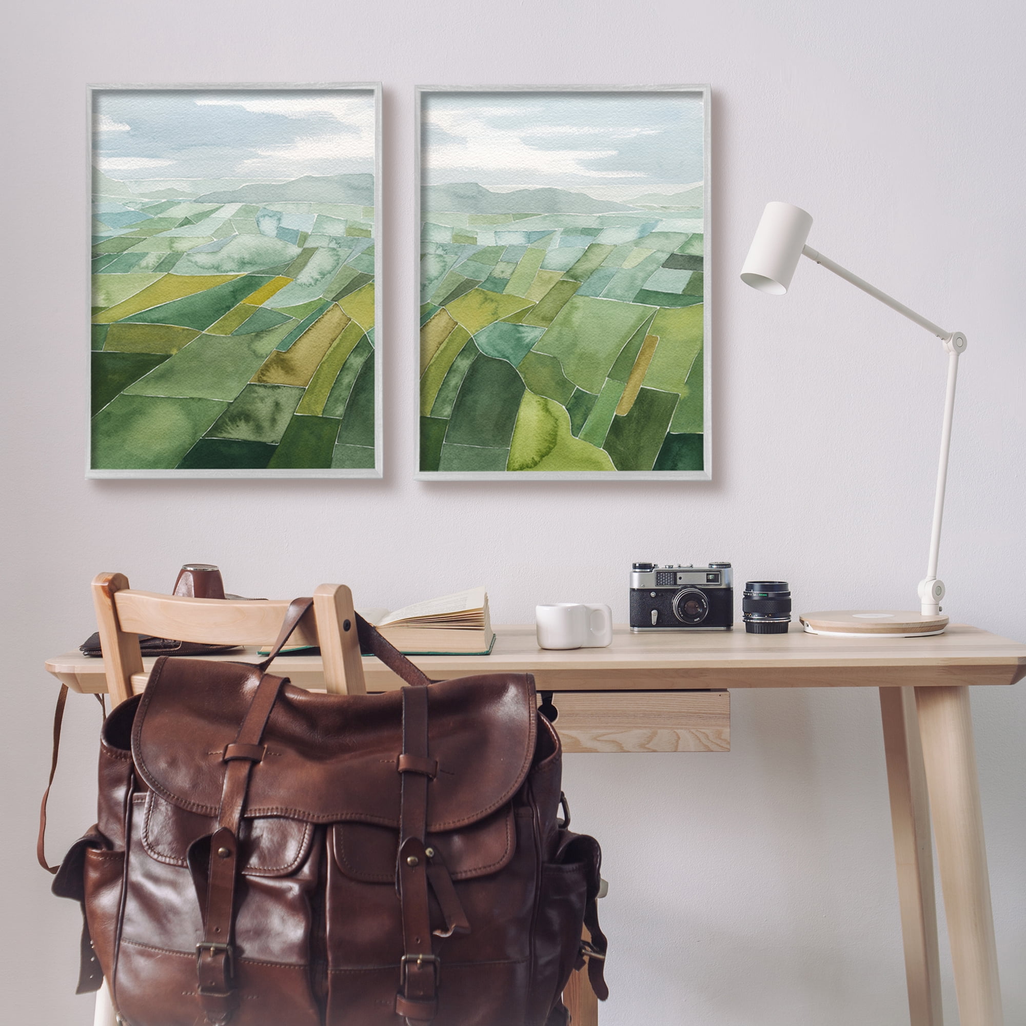 Stupell Industries Abstract Farmland Landscape Nature Painting Gray Framed Art Print Wall Art, 24 x 30, Set of 2
