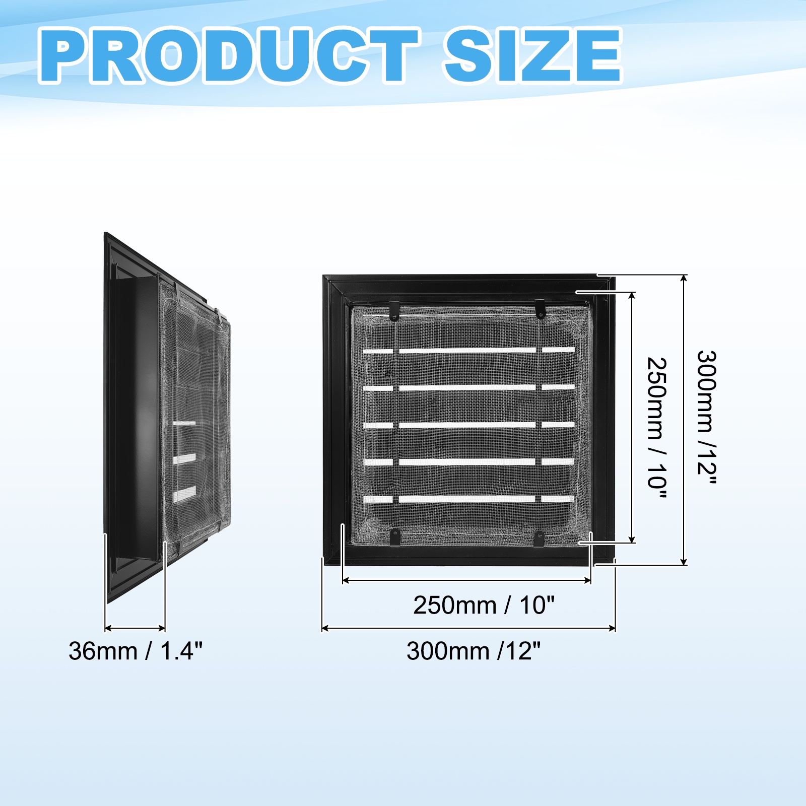 Uxcell 12x12 Inch Gable Vent, 2PCS Aluminum Alloy Wall Shed Vents with Strainer, Black
