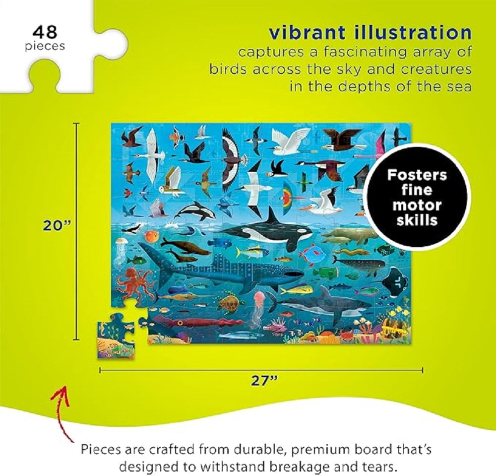 Crocodile Creek Above + Below 48-Piece Jigsaw Floor Puzzle - Fun Floor Puzzles for Kids Ages 4-8 - Heavy-Duty Shaped Box for Storage - Sea and Sky - 18 x 24 inches Finished