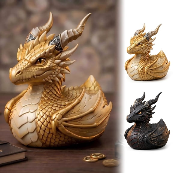 KGJQ Dark Fantasy Dragon Collectible Duck, Gothic Resin Dragon Statue for Home Decor, Hand-Painted Mythical Dragon Figurine, Medieval Fantasy Collectible Ornament for Shelf Desk Bookshelf