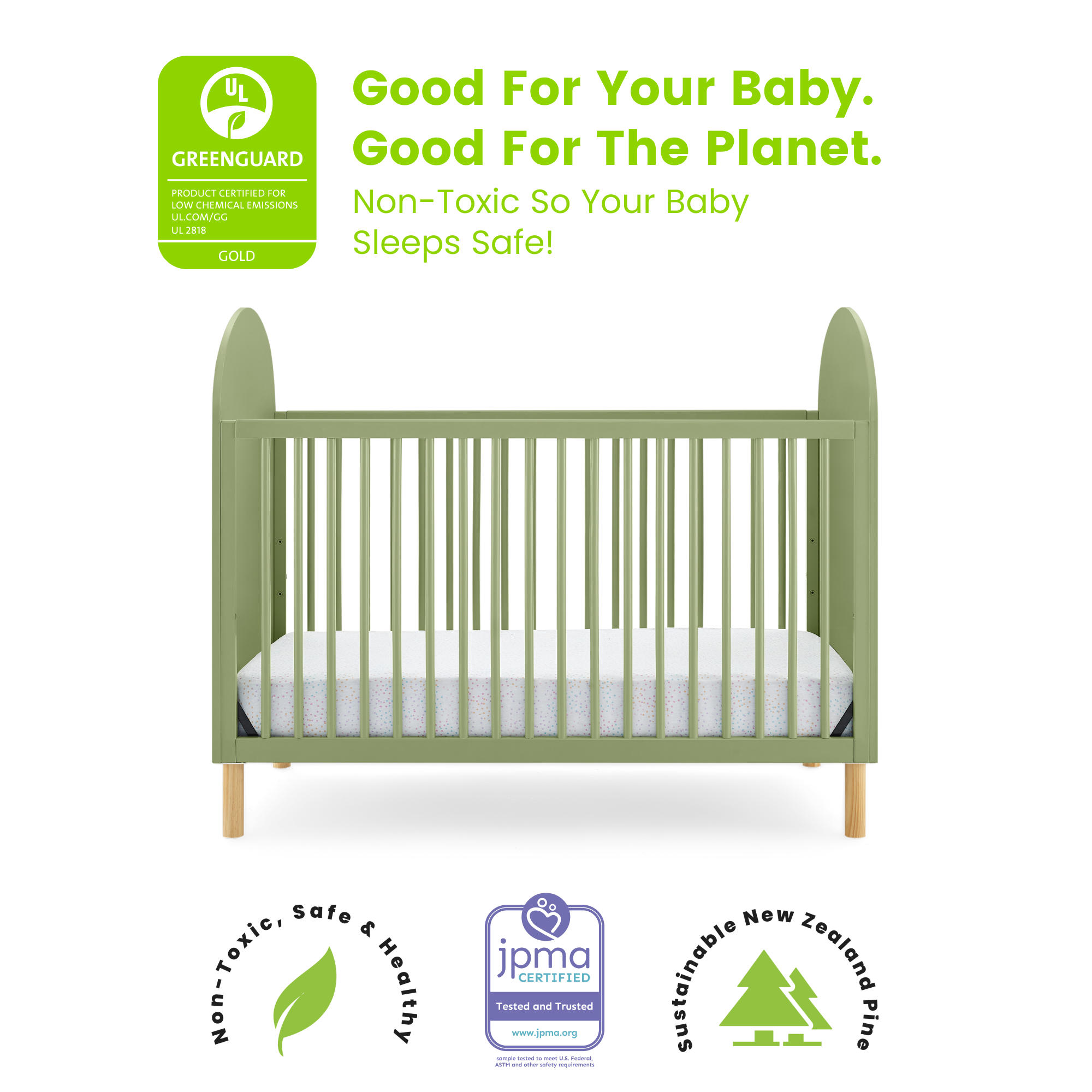 Delta Children Reese 4-in-1 Convertible Crib - Greenguard Gold Certified, Olive Green/Natural - image 5 of 17