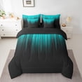 thumbnail image 2 of Manfei Gradient Cyan Bedding Comforter Set 7pcs, Geometric Neon Lights King Bedding Sets, Modern Abstract Black Bed Sheets, Lightweight Room Decor, 2 of 8